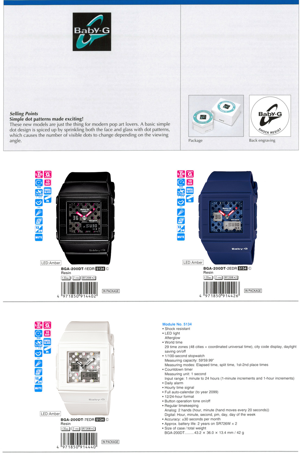 Baby-G, Dot pattern, modern pop,  art lover, BGA-200DT-1E, BGA-200DT-2E, BGA-200DT-7E