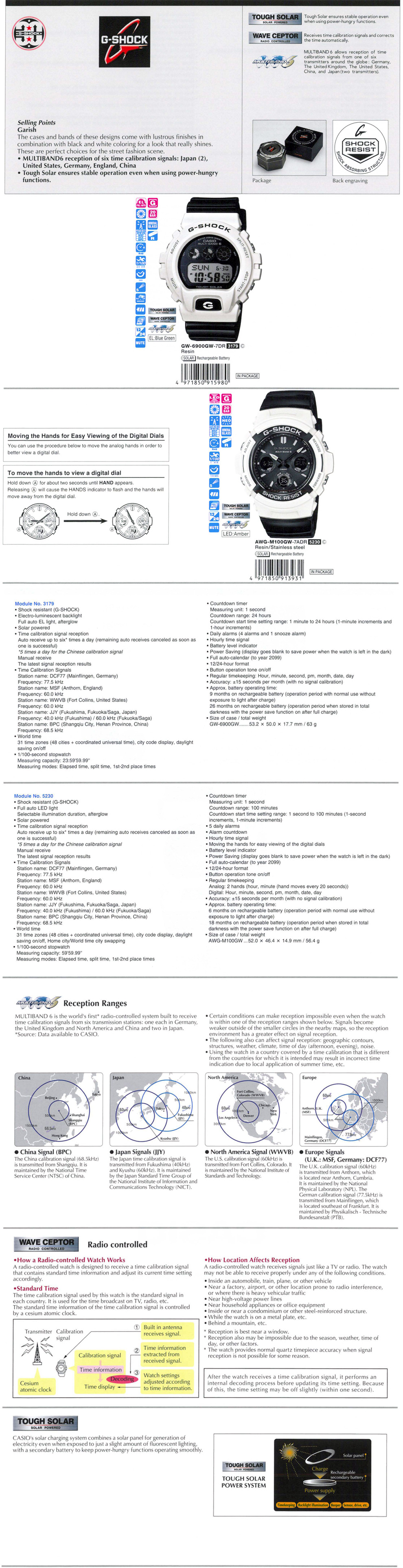 G-Shock, Garish, Wave Ceptor, Tough Solar, GW-6900GW-7, AWG-M100GW-7A
