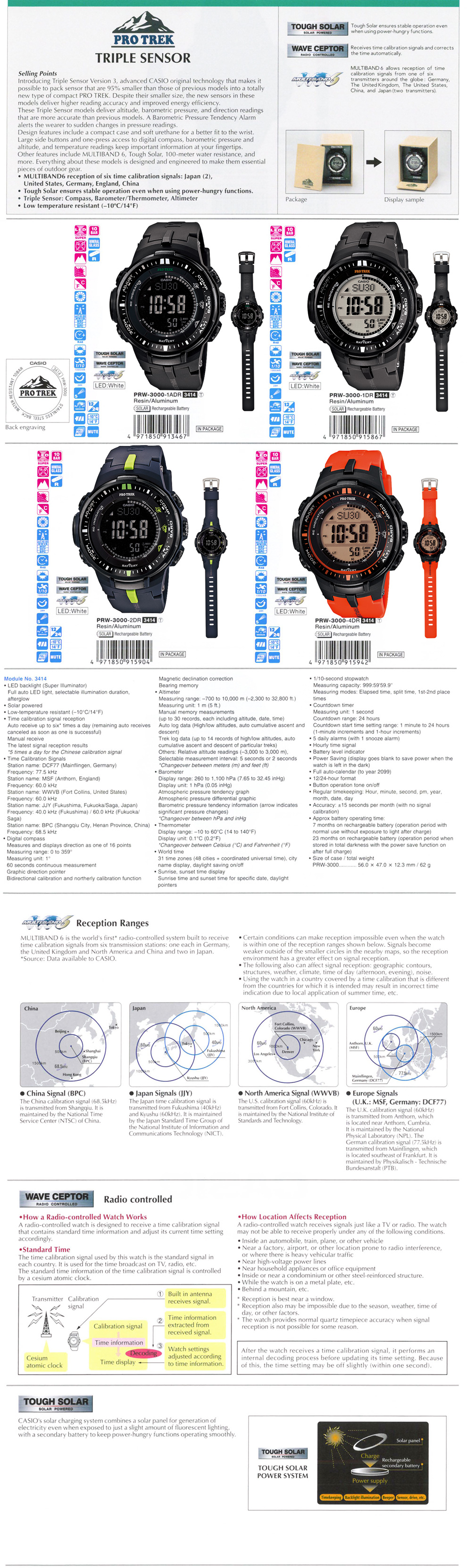 Protrek, triple sensor, multiband6, tough solar, low temperature resistant, PRW-3000-1A, PRW-3000-1, PRW-3000-2, PRW-3000-4