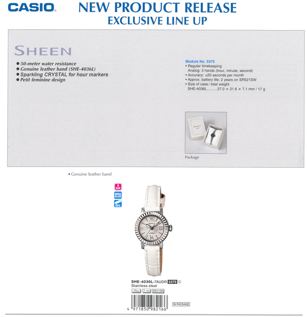 Sheen, Genuine leather band, petit feminine design, SWAROVSKI ELEMENTS, SHE-4036L-7A