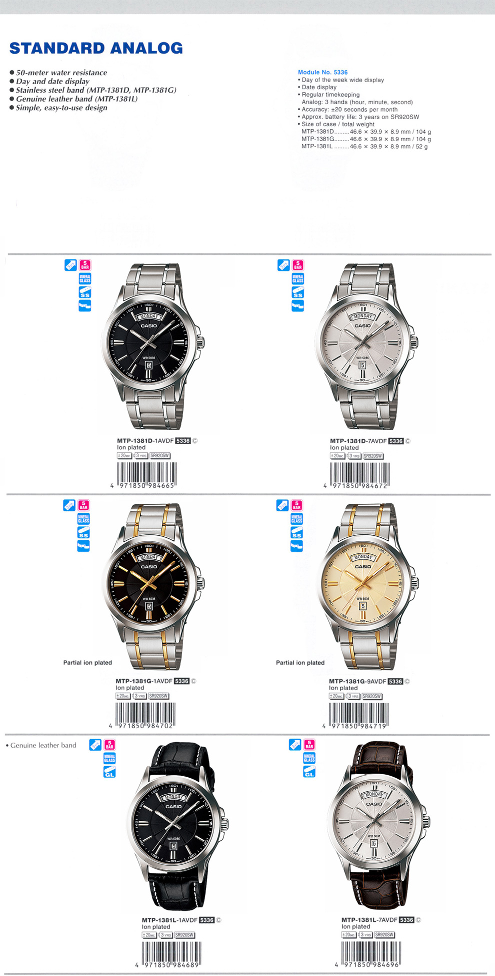 Standard Analog, MTP-1381D-1AV, MTP-1381D-7AV, MTP-1381G-1AV, MTP-1381G-9AV, MTP-1381L-1AV, MTP-1381L-7AV