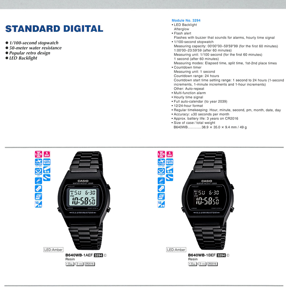 Standard Digital, Retro Design, Water resistance, backlight, B640WB-1A, B640WB-1B