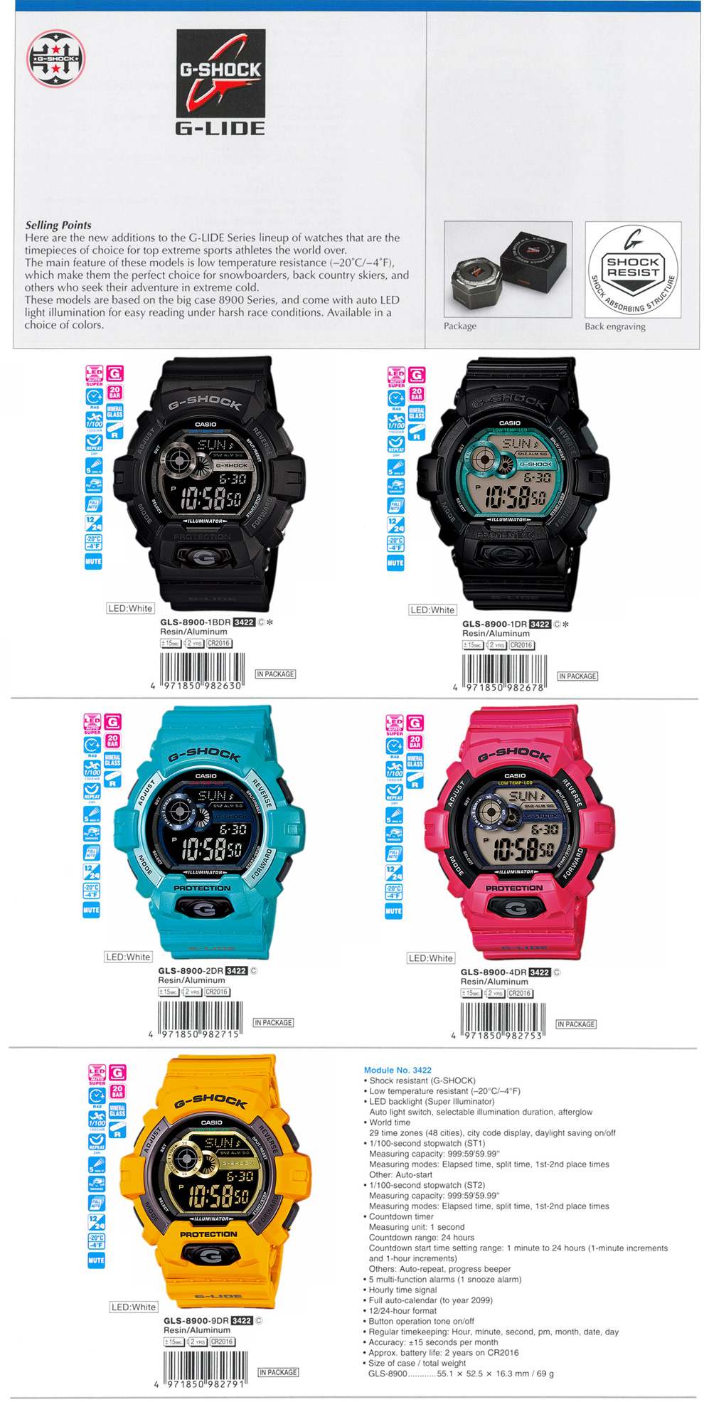 G-Shock, G-LIDE, Extreme sports, snowboarder, skiers, GLS-8900-1B, GLS-8900-1, GLS-8900-2, GLS-8900-4, GLS-8900-9