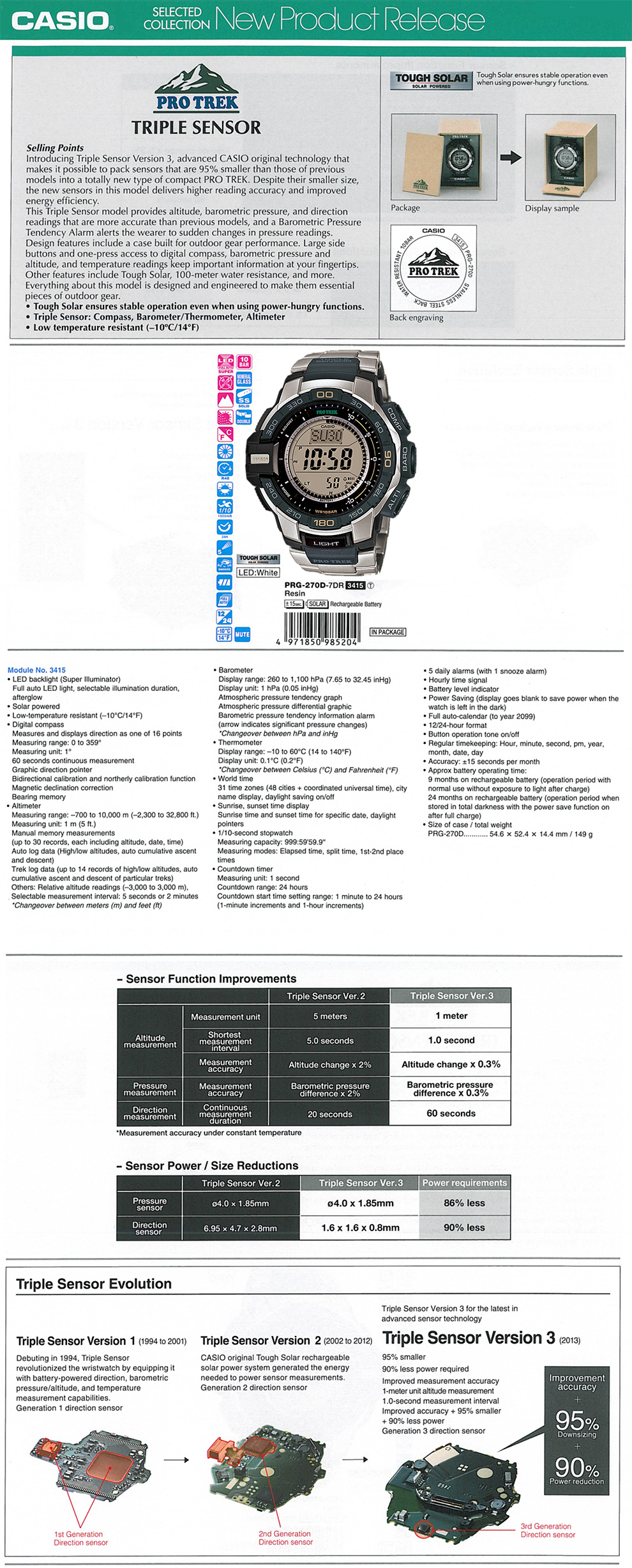 PROTREK, Tough solar, Triple Sensor, PRG-270D-7