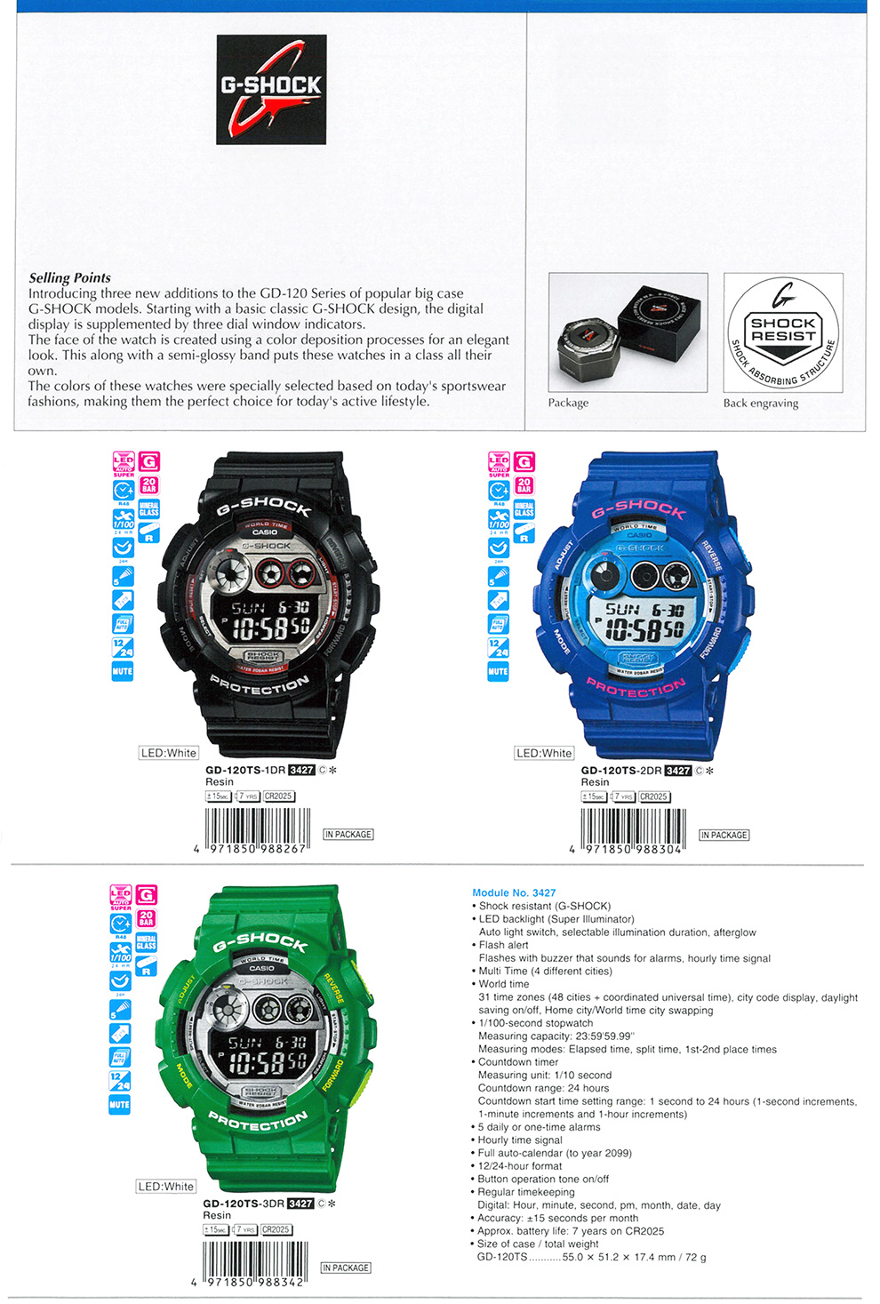 G-Shock, sportswear fashions, GD-120TS-1, GD-120TS-2, GD-120TS-3