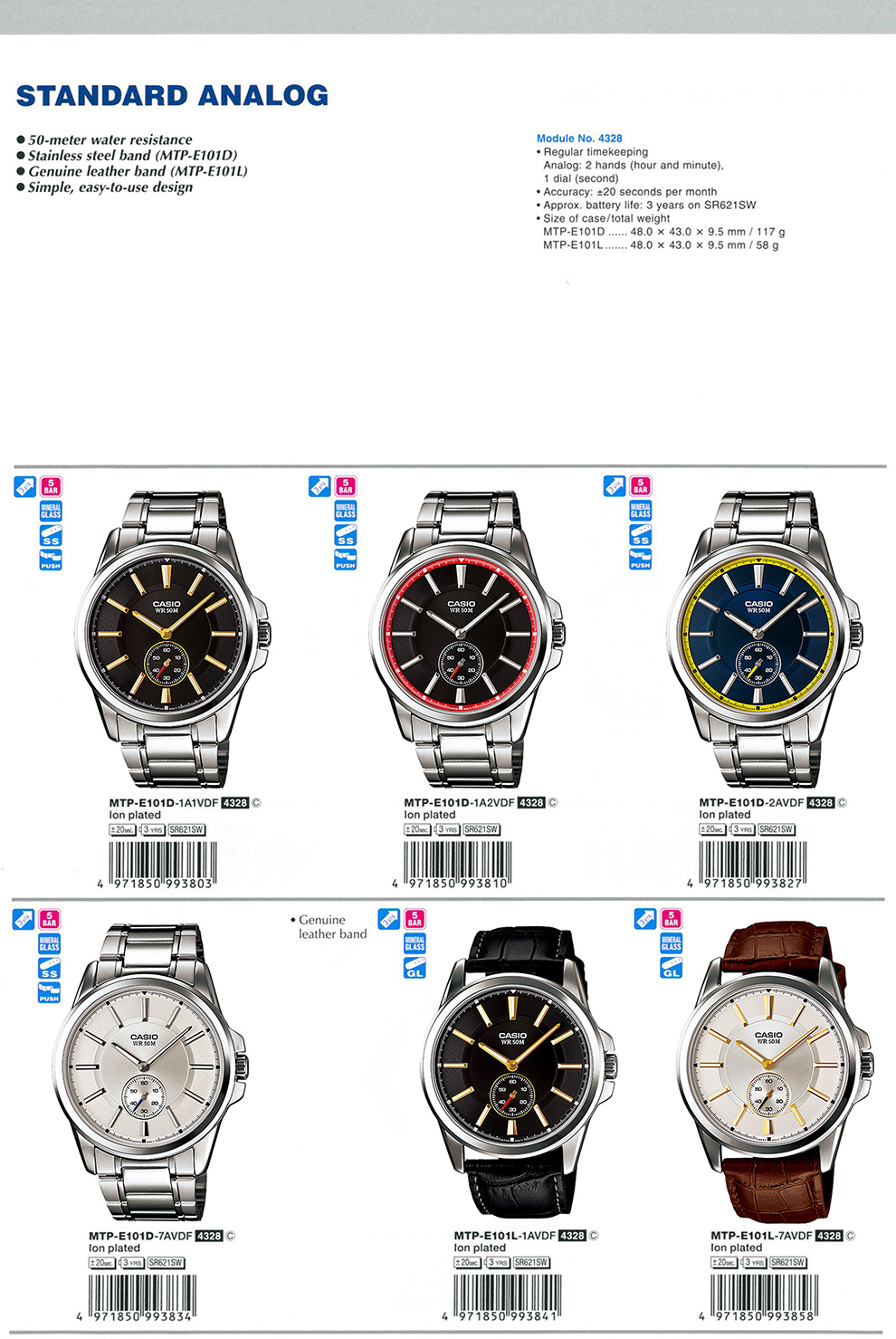 Standard Analog, MTP-E101D-1A1V, MTP-E101D-1A2V, MTP-E101D-2AV, MTP-E101D-7AV, MTP-E101L-1AV, MTP-E101L-7AV