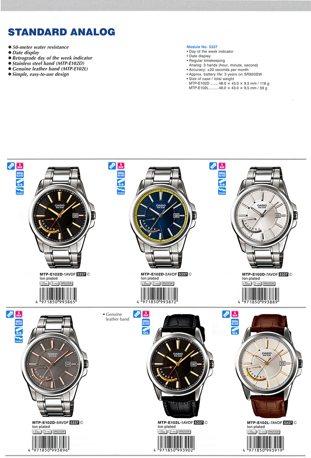 Standard Analog, MTP-E102D-1AV, MTP-E102D-2AV, MTP-E102D-7AV, MTP-E102D-8AV, MTP-E102L-1AV, MTP-E102L-7AV