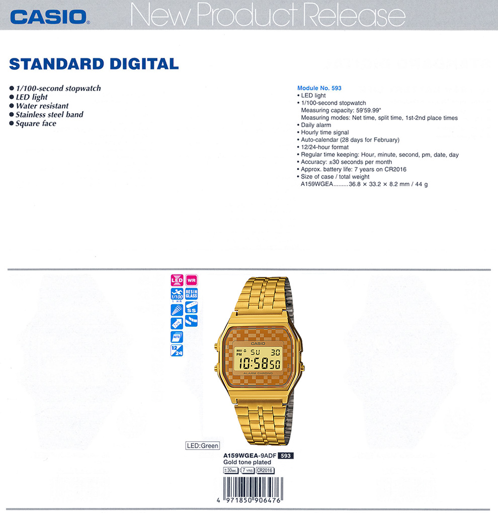 Standard Digital, Square face, A159WGEA-9A, A-159WGEA-9A