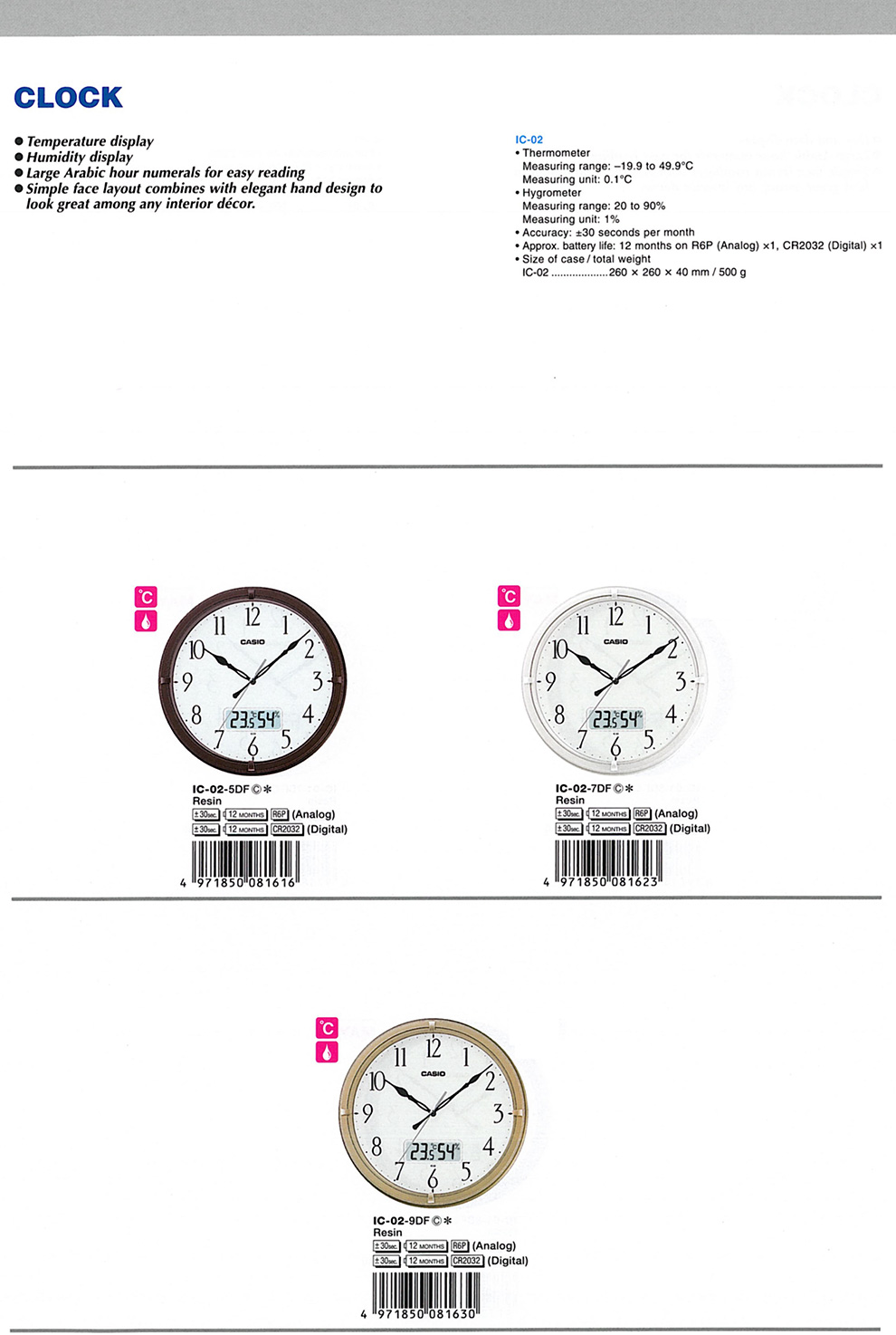 CLOCK, Arabic, Temperature display, Humidity display, elegant hand design, IC-02-5, IC-02-7, IC-02-9