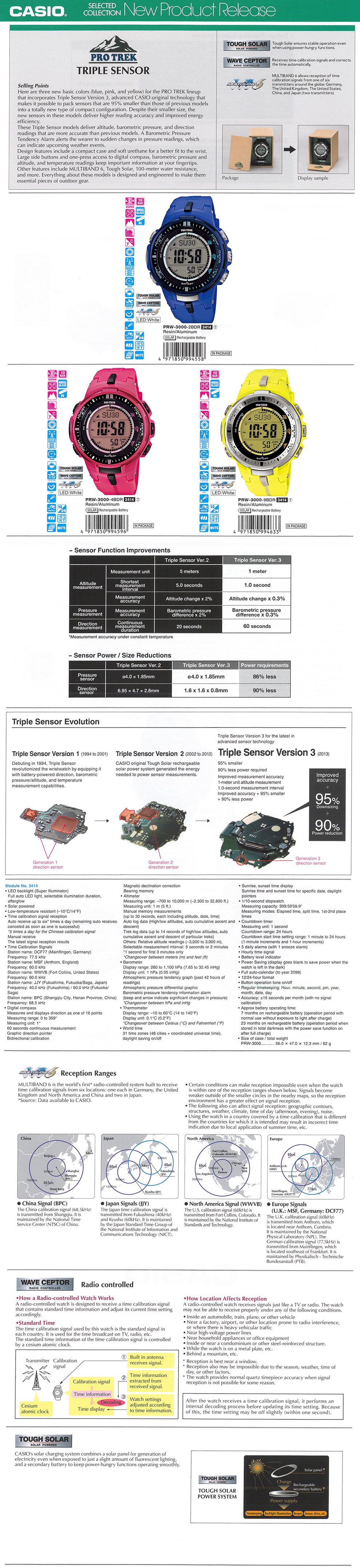 Protrek, Triple Sensor, Tough Solar, Wave Ceptor, Multiband6, outdoor gear, PRW-3000-2B, PRW-3000-4B, PRW-3000-9B