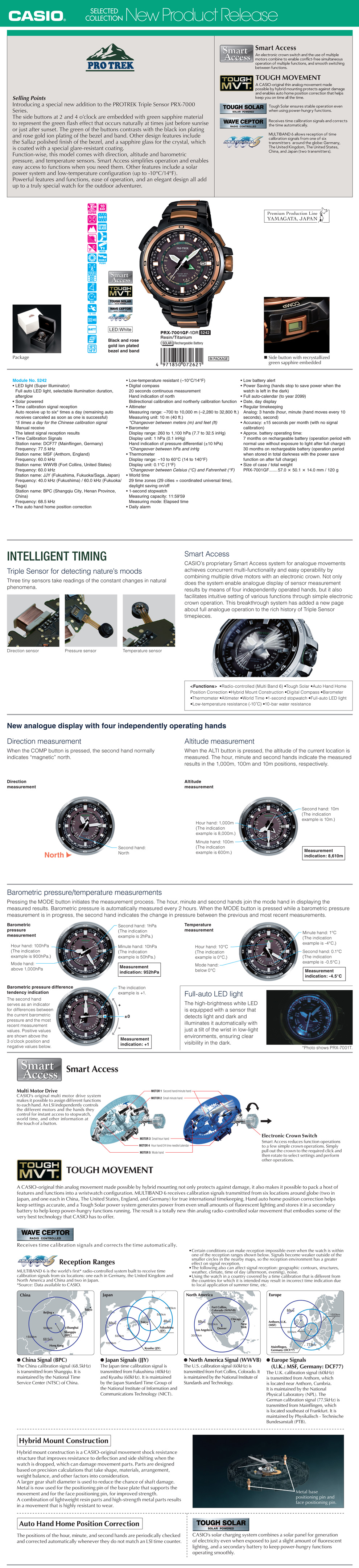 Protrek, Premium Production Line, Yamagata, Smart Access, Tough movement, toug solar, wave ceptor, mulitband6, sapphire glass, outdoor adventurer, PRX-7001GF-1