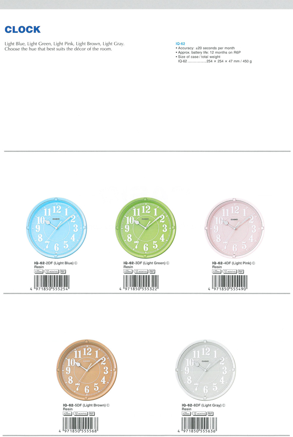 Clock, Light Blue, Light Green, Light Pink, Light Brown, Light Gray, suits, IQ-62-2, IQ-62-3, IQ-62-4, IQ-62-5, IQ-62-8