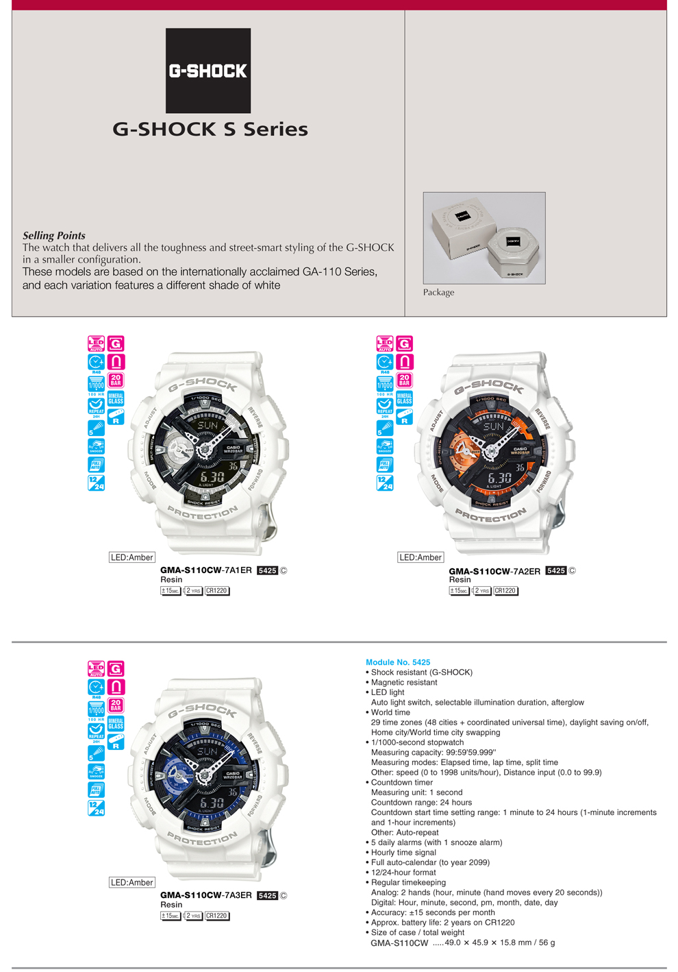 G-SHOCK, S SERIES, GMA-S110CW-7A1ER, GMA-S110CW-7A2ER, GMA-S110CW-7A3ER
