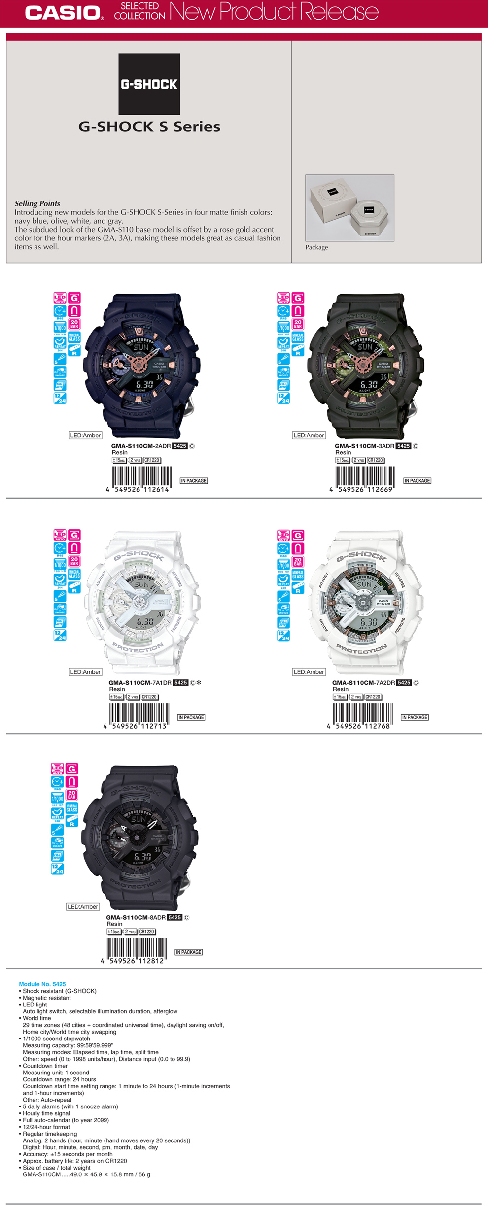 G-SHOCK, S Series, rose gold accent, casual fashion, GMA-S110CM-2A, GMA-S110CM-3A, GMA-S110CM-7A1, GMA-S110CM-7A2, GMA-S100CM-8A