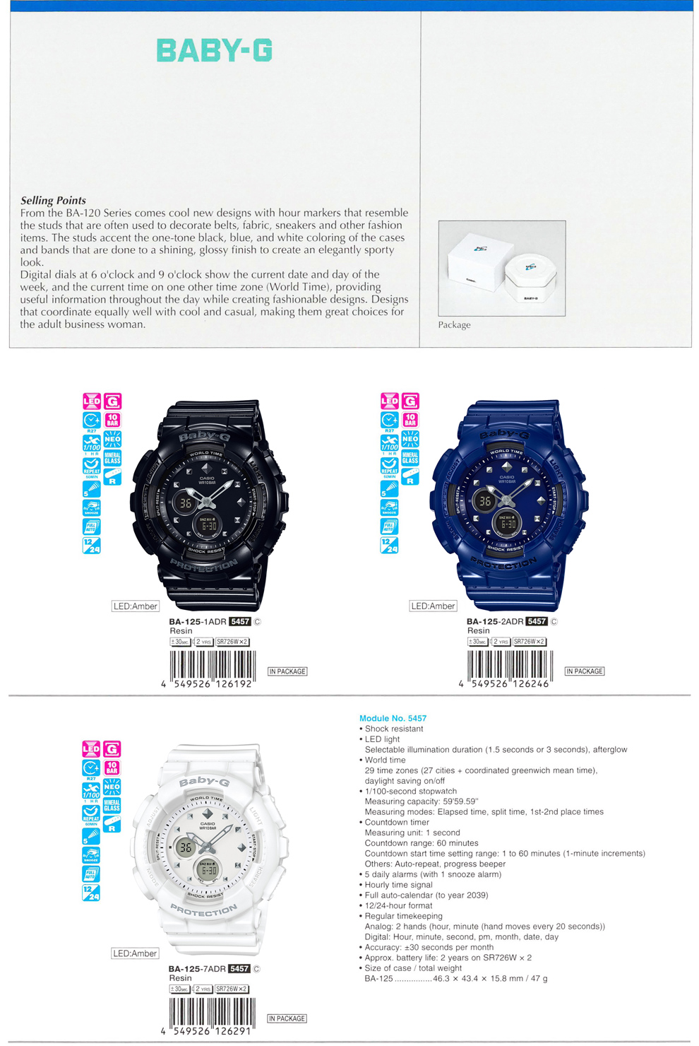 Baby-G, studs accent, one-tone color, elegantly sporty look, BA-125-1A, BA-125-2A, BA-125-7A