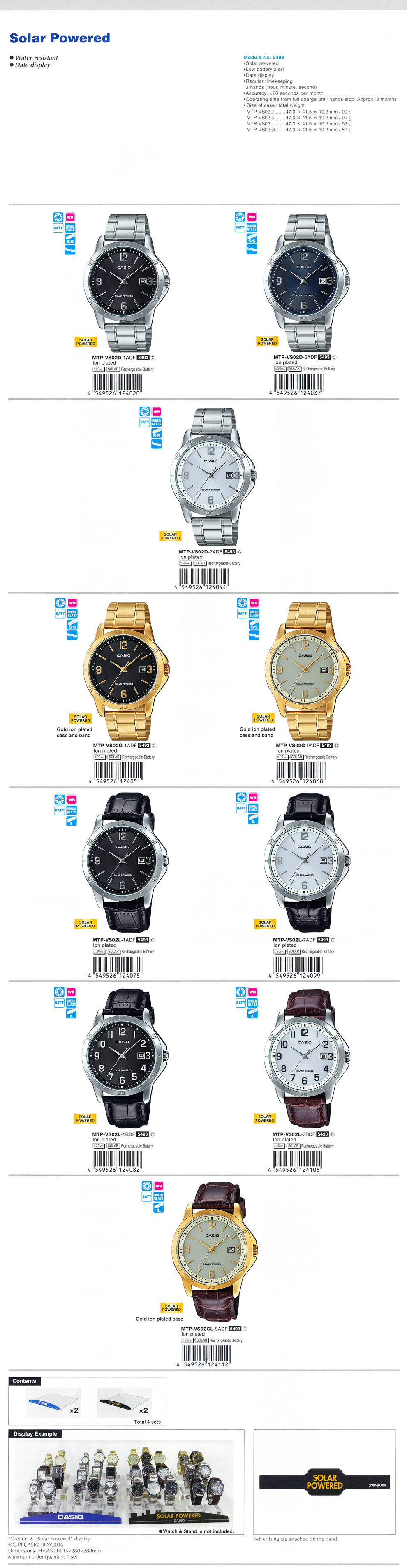 Standard Analog, SOLAR POWERED, water resistant, Date display, MTP-VS02D-1A, MTP-VS02D-2A, MTP-VS02D-7A, MTP-VS02G-1A, MTP-VS02G-9A, MTP-VS02L-1A, MTP-VS02L-7A, MTP-VS02L-1B, MTP-VS02L-7B, MTP-VS02GL-9A