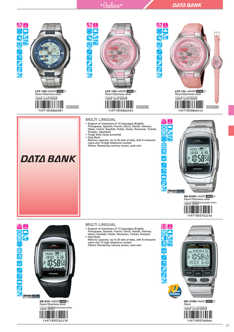 Watch, Poptone, Data Bank, LCF-10D-2AV, LCF-10D-4AV, LCF-10L-4AV, DB-E30D-1AV, DB-E30-1AV, DB-73HD-7AV