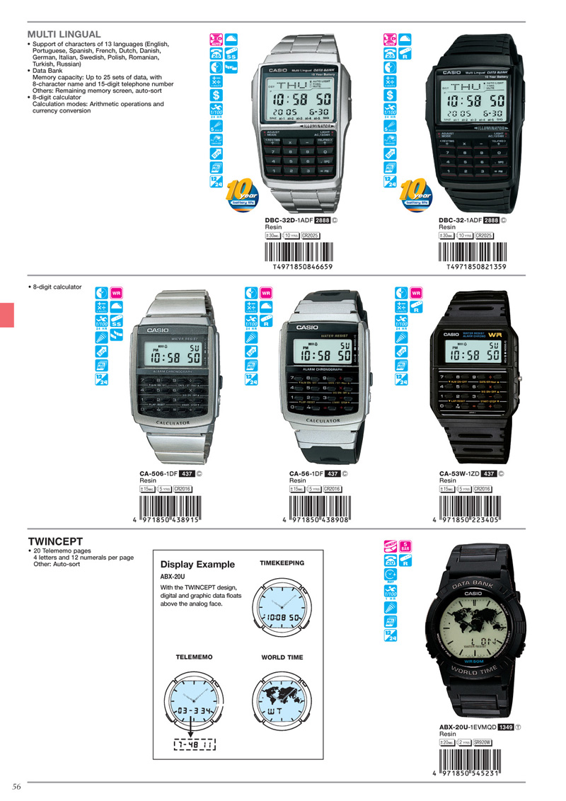 Watch, Data Bank, DBC-32D-1A, DBC-32-1, CA-506-1, CA-56-1, CA-53W-1, ABX-20U-1EVM