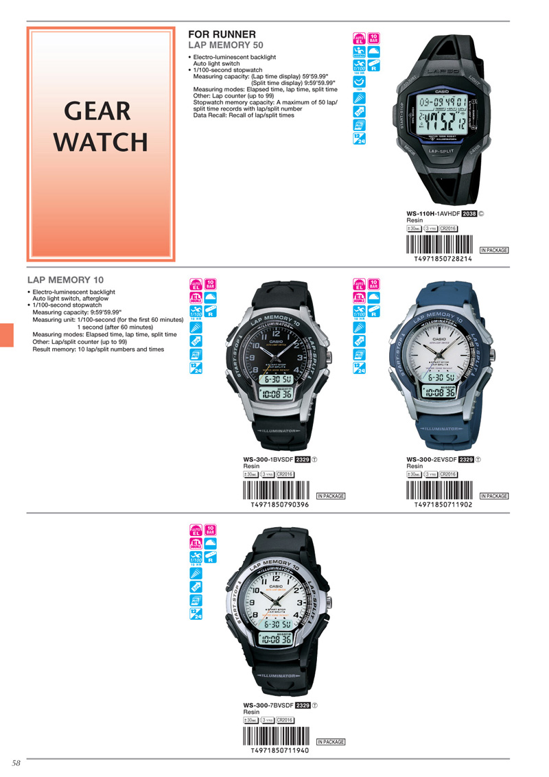 Watch, Gear, Analog-Digital, WS-110H-1AVH, WS-300-1BVS, W-300-2EVS, WS-300-7BVS