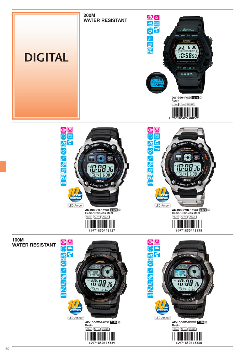 Watch, Standard Digital, DW-290-1VS, AE-2000W-1AV, AE-2000WD-1AV, AE-10000W-1AV, AE-10000W-1BV