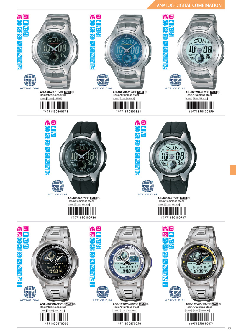 Watch, Analog-Digital, AQ-160WD-1BV, AQ-160WD-2BV, AQ-160WD-7BV, AQ-160W-1BV, AQ-160W-7BV, AQF-102WD-1BV, AQF-102WD-2BV, AQF-102WD-9BV
