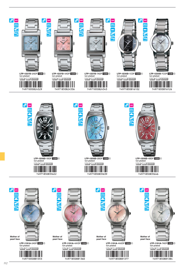 Watch, Standard Analog, LTP-1237D-2A, LTP-1237D-4A, LTP-1237D-7A, LTP-1230D-1C, LTP-1230D-7C, LTP-1208D-1B, LTP-1208D-2B, LTP-1208D-4B, LTP-1191A-2A, LTP-1191A-4A1, LTP-1191A-4A2, LTP-1191A-7A