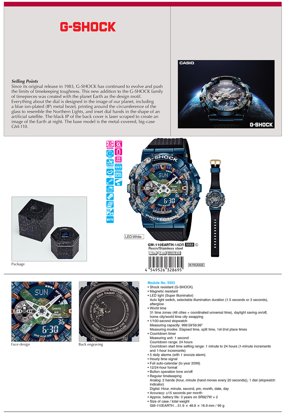 G-Shock, Planet, Earth-inspired, blue ion plating, GM-110EARTH-1A